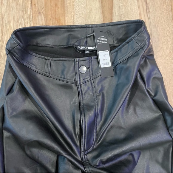 NWT Fashion Nova Black Faux Leather Flare Pants Size Small - Picture 10 of 11